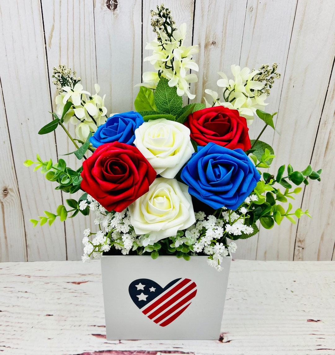 Red White and Blue Centerpiece, Patriotic Table Decor, Summer