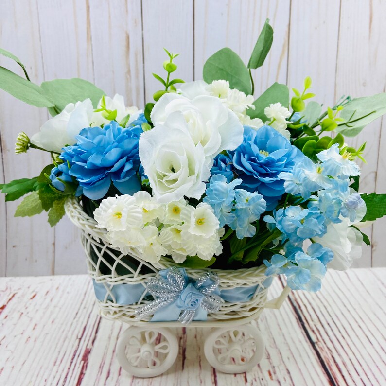 Baby Boy Flower Arrangement Baby Shower Decorations Boy Baby Etsy
