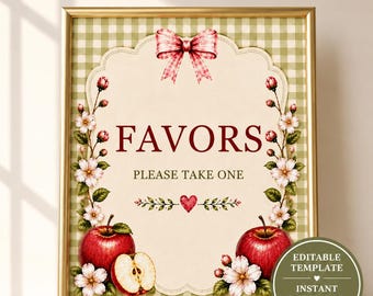 Tabliczka na upominki urodzinowe „Jabłko Naszego Oka”, tabliczka na upominki na baby shower „Jabłko Naszego Oka”, edytowalna tabliczka na upominki, szablon Canva do druku