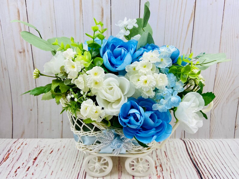 Baby Boy Flower Arrangement Baby Shower Decorations Boy Baby Etsy
