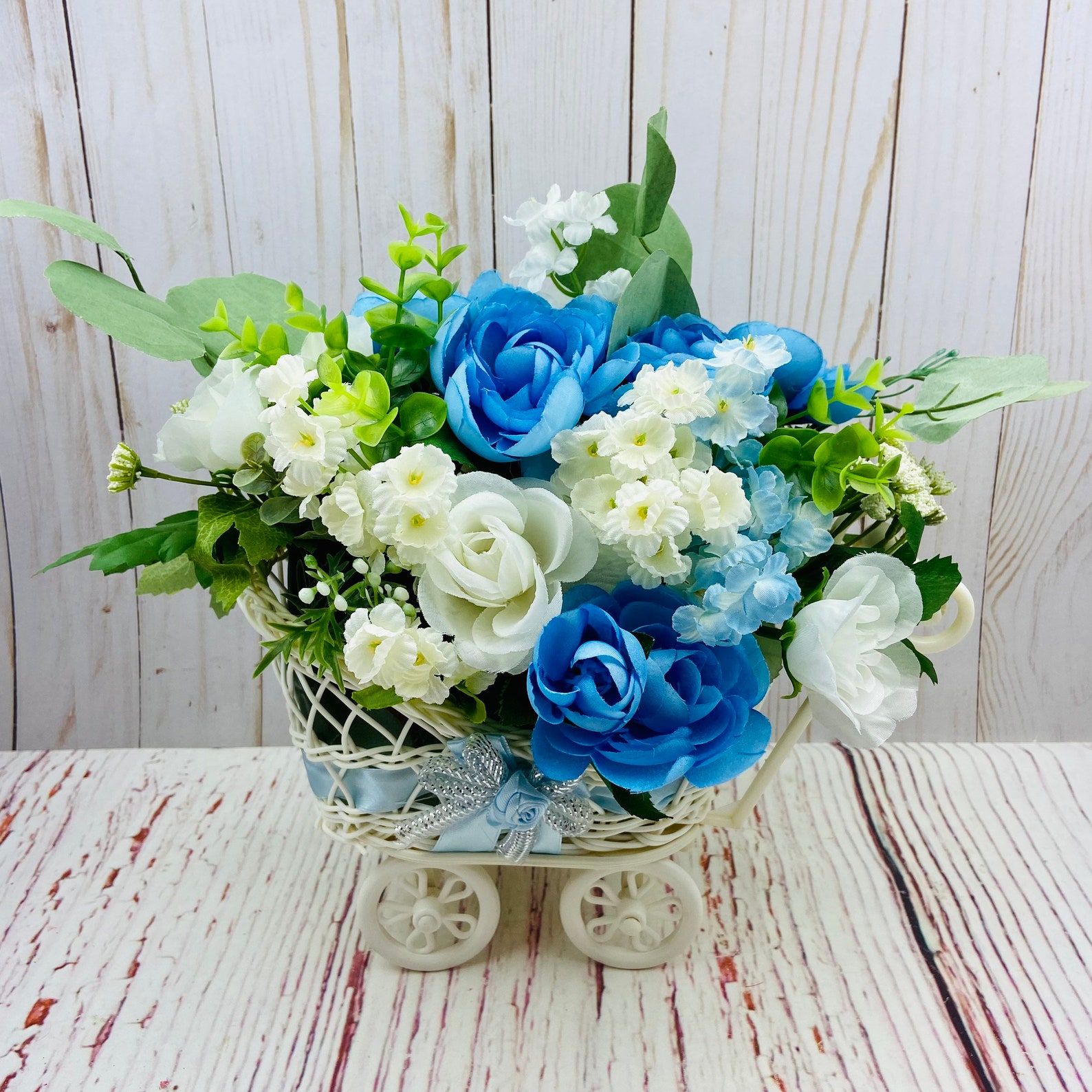 Baby Boy Flower Arrangement Baby Shower Decorations Boy Baby Etsy