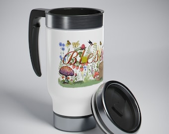 Taza de viaje Bendita de Cottagecore Vaso de setas Taza de viaje de boho floral Taza de viaje de setas de flores Taza de viaje de setas Cottagecore Taza de viaje de Cottagecore