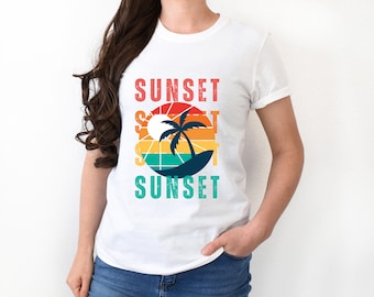 Retro zonsondergang silhouet tshirt vintage zonsondergang retro shirt retro zonsondergang shirt jaren 70 geïnspireerd shirt vintage zonsondergang T-shirt retro zonsondergang T-shirt