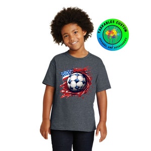Kids Patriotic Soccer T-shirt American Flag Shirt Patriot Tee United States Soccer Ball T-shirt Youth Sports Shirt Youth Soccer Ball t-shirt