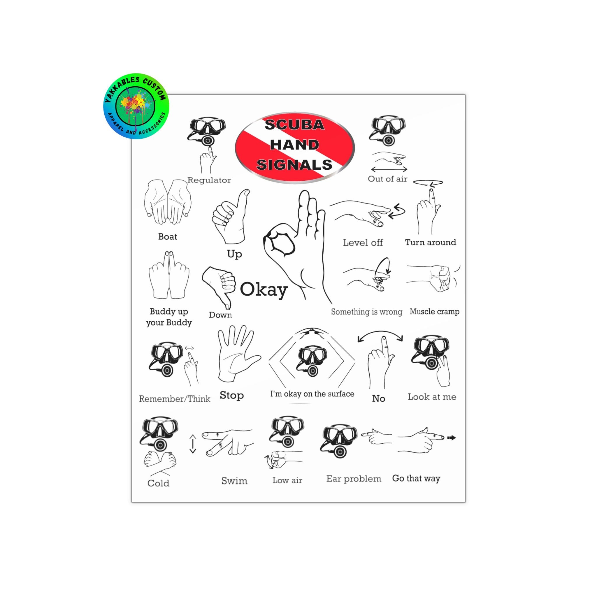 Scuba Hand Signals Poster 4 Sizes Horizontal or Vertical Underwater Scuba Signals Scuba Diver