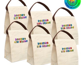 Kids Lunch Bag School Lunch Bag Eco Lunch Bag Tote Bag For Lunch Canvas Lunch Bag Lunch Box for Kids Back to School Gift Rocking Lunch Bag