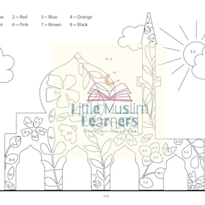 Floral Mosque Math Equation Color-By-Number