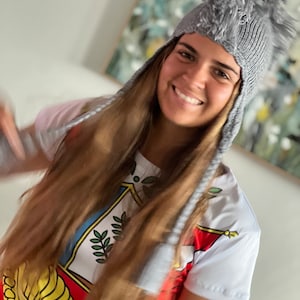 Peruvian Alpaca Chullo  hat Ear Flap hat Beanie Men and Women  Winter Hat Soft Alpaca Gift Gray Warm Hat