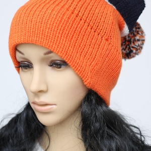 Peruvian Alpaca Chullo  hat  , Ear Flap hat ,Beanie, Unisex , Men and Women  Winter Hat Orange Blue Soft Alpaca Warm Hat