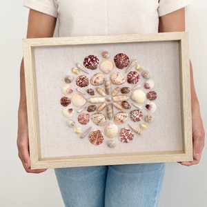 Colorful Shell Mandala Shadow Box Art with Glass Enclosure