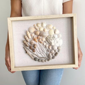 New! Neutral Ombre Shell Mosaic Shadow Box Art with Glass Enclosure
