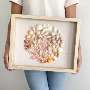 New! Colorful Shell Mosaic Shadow Box Art with Glass Enclosure