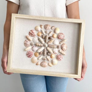 Shell Mandala Shadow Box Art with Glass Enclosure