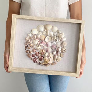 Gradient Shell Mosaic Shadow Box Art with Glass Enclosure