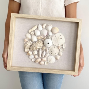 New! White Shell Mosaic Shadow Box Art with Glass Enclosure