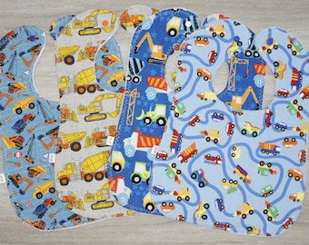 Construction Trucks Baby Bibs, Washable Cotton Bibs, Infant Bib, Toddler Bib, Burp cloth