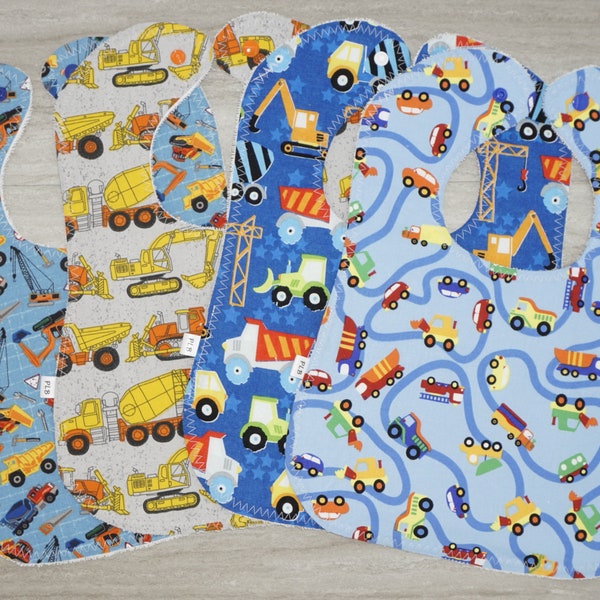 Construction Trucks Baby Bibs, Washable Cotton Bibs, Infant Bib, Toddler Bib, Burp cloth