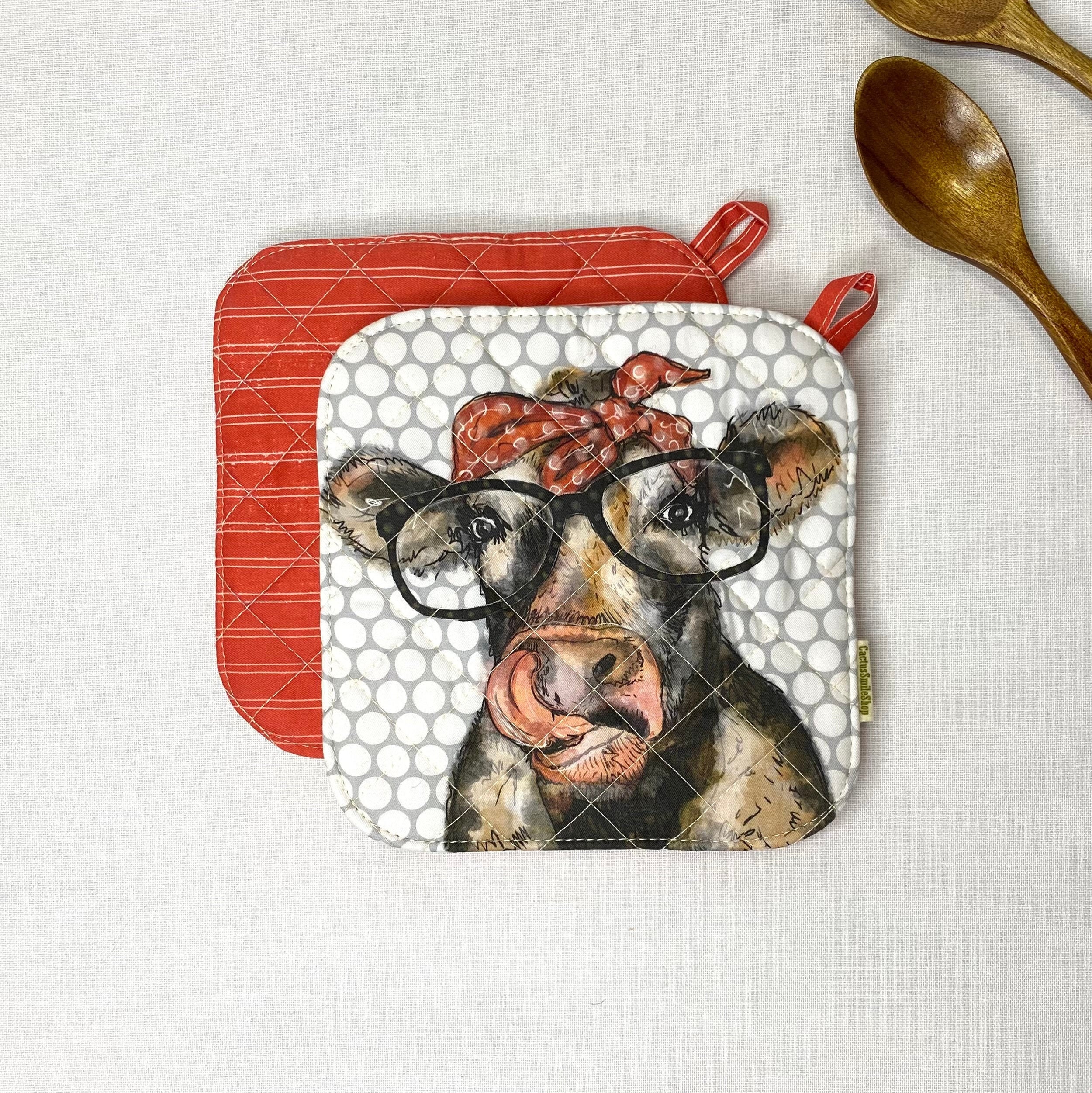 Cow oven mitt and pot holder handmade gifts for women Red Etsy