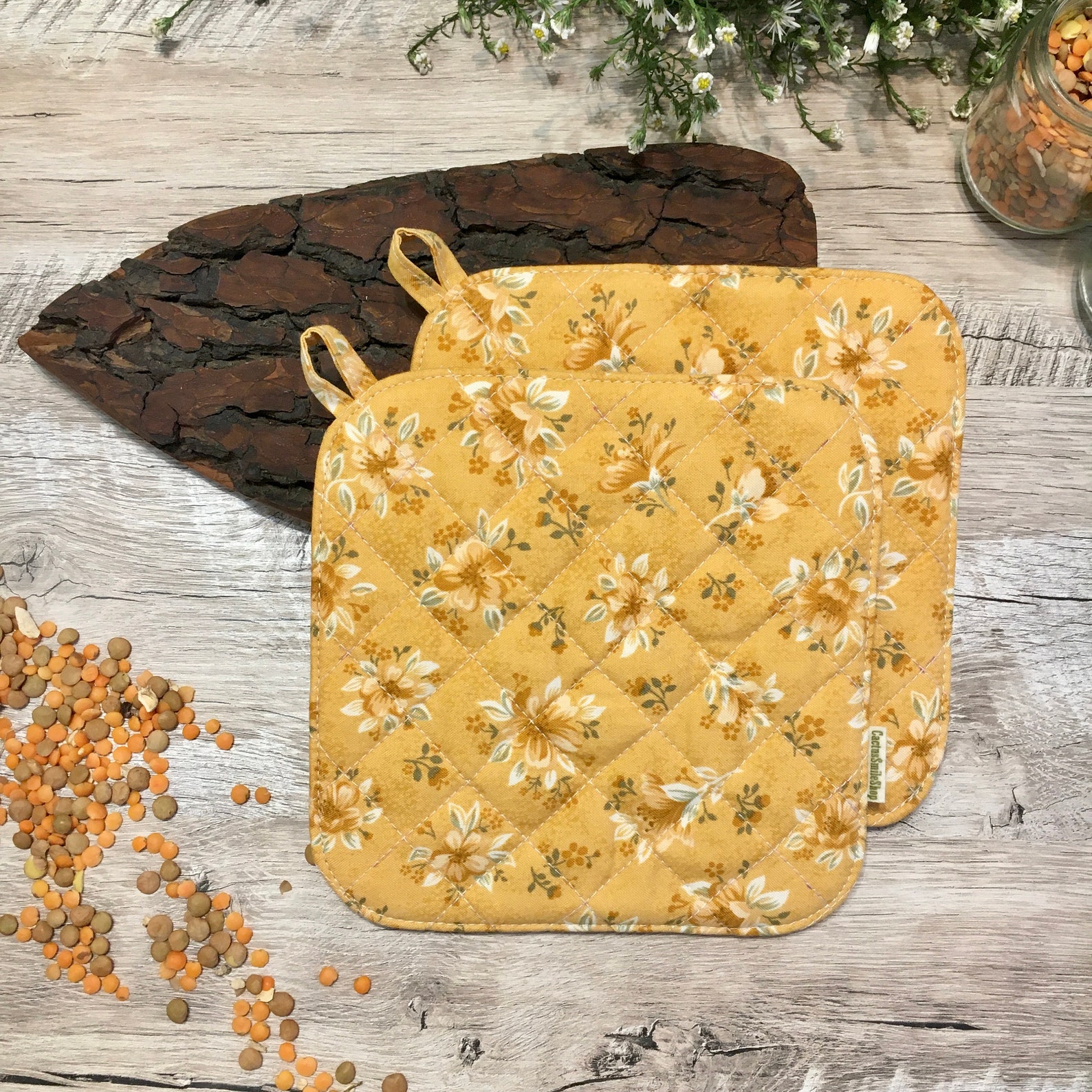 Flower pot holders orange hot pads quilted pot holder gift Etsy