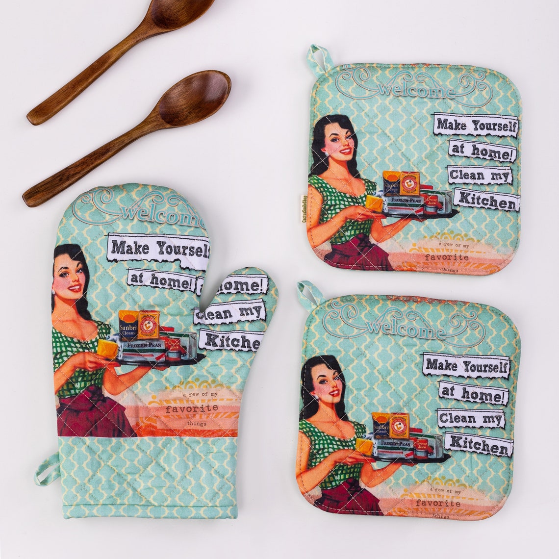 Lashua Ofenhandschuhe Set 4-teilig - Baumwolle Mit Blumenmuster Rosa