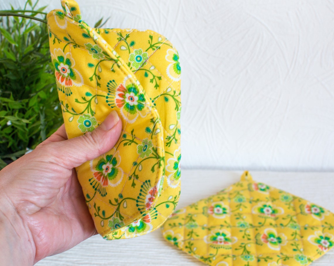 Yellow potholders Quilted hot pads Gift for mom Housewarming Etsy