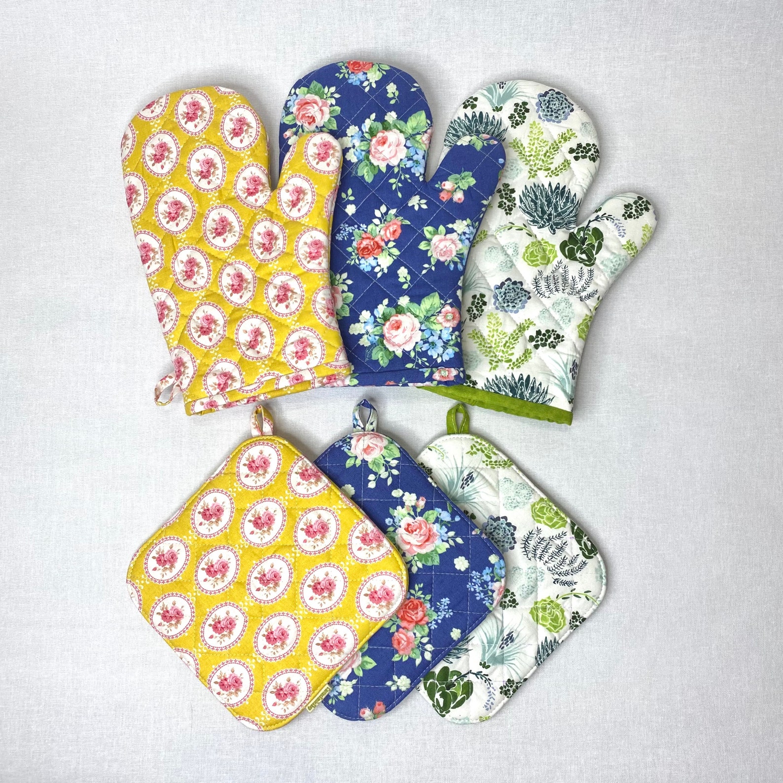 Oven Mitts Pot Holders Blue Kitchen Potholders Mittens Etsy