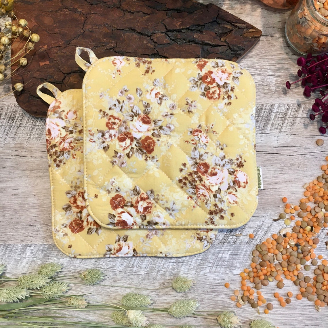 Yellow potholders Yellow kitchen decor flower quilted pot Etsy