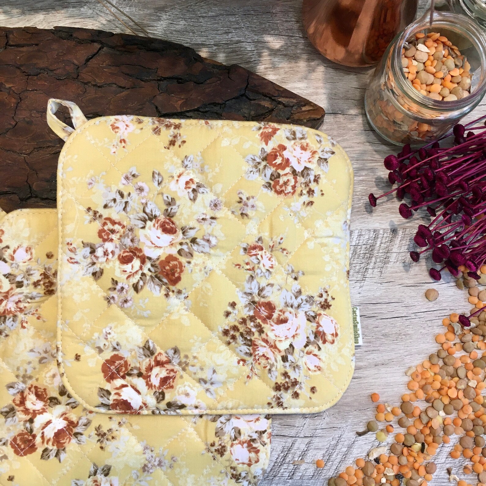 Yellow potholders Yellow kitchen decor flower quilted pot Etsy