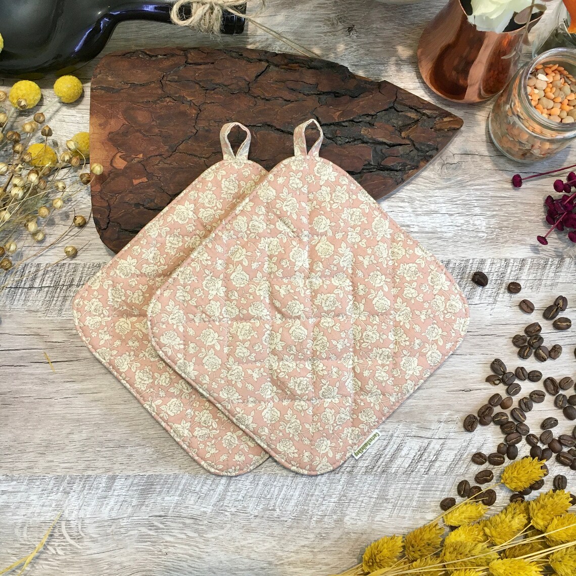 Blush pink potholders gift for her floral print potholder mom Etsy