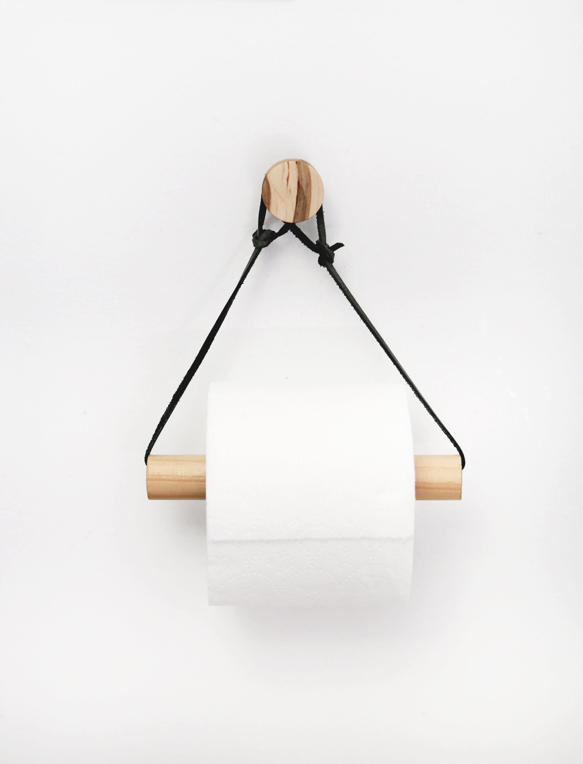 Toilet paper holder from leather and wood, rounded ends – Rowzec Design