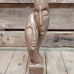 Lovers Modernist Sculpture Intertwined Face Ceramic Statue Figure Haitian Art