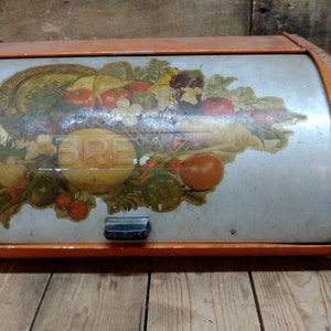 Vintage Mid Century Modern Metal Tin Bread Box Orange