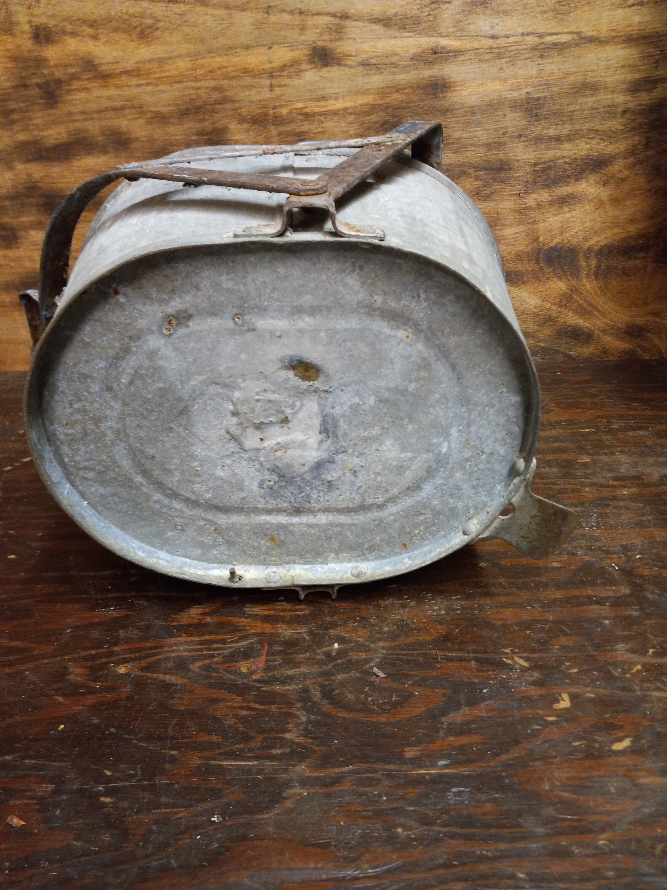 Vintage Galvanized Metal Mop Bucket with Wooden Wringer Vintage Galvanized Metal Mop Bucket with Wooden Wringer