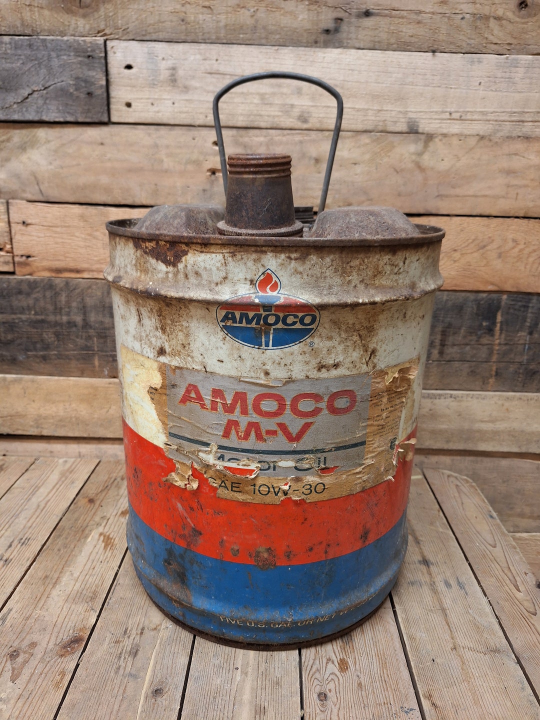 Vintage Advertising Gas Oil Amoco M-V Five Gallon Motor Oil Can - Etsy