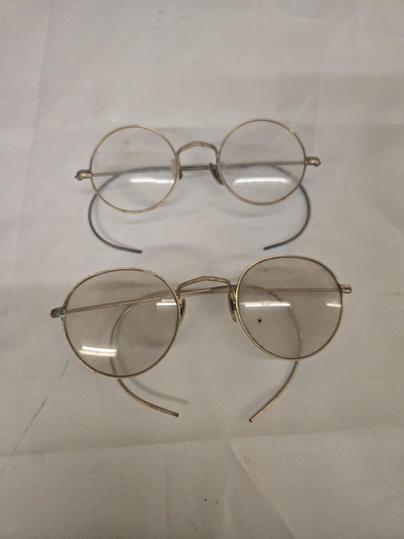 Lot of 2 Antique Eyeglasses Round Full Frames Wire Rim