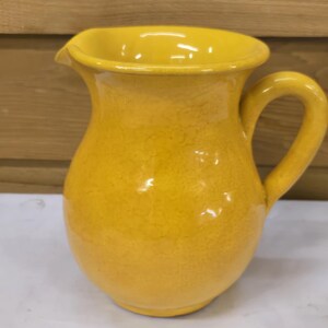 Vintage Stoneware Rustic Yellow Glazed Pottery Pitcher -Italy Farmhouse 7”
