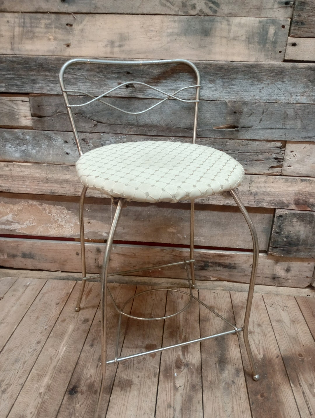 MCM Metal Vanity Chair With Padded Seat Etsy