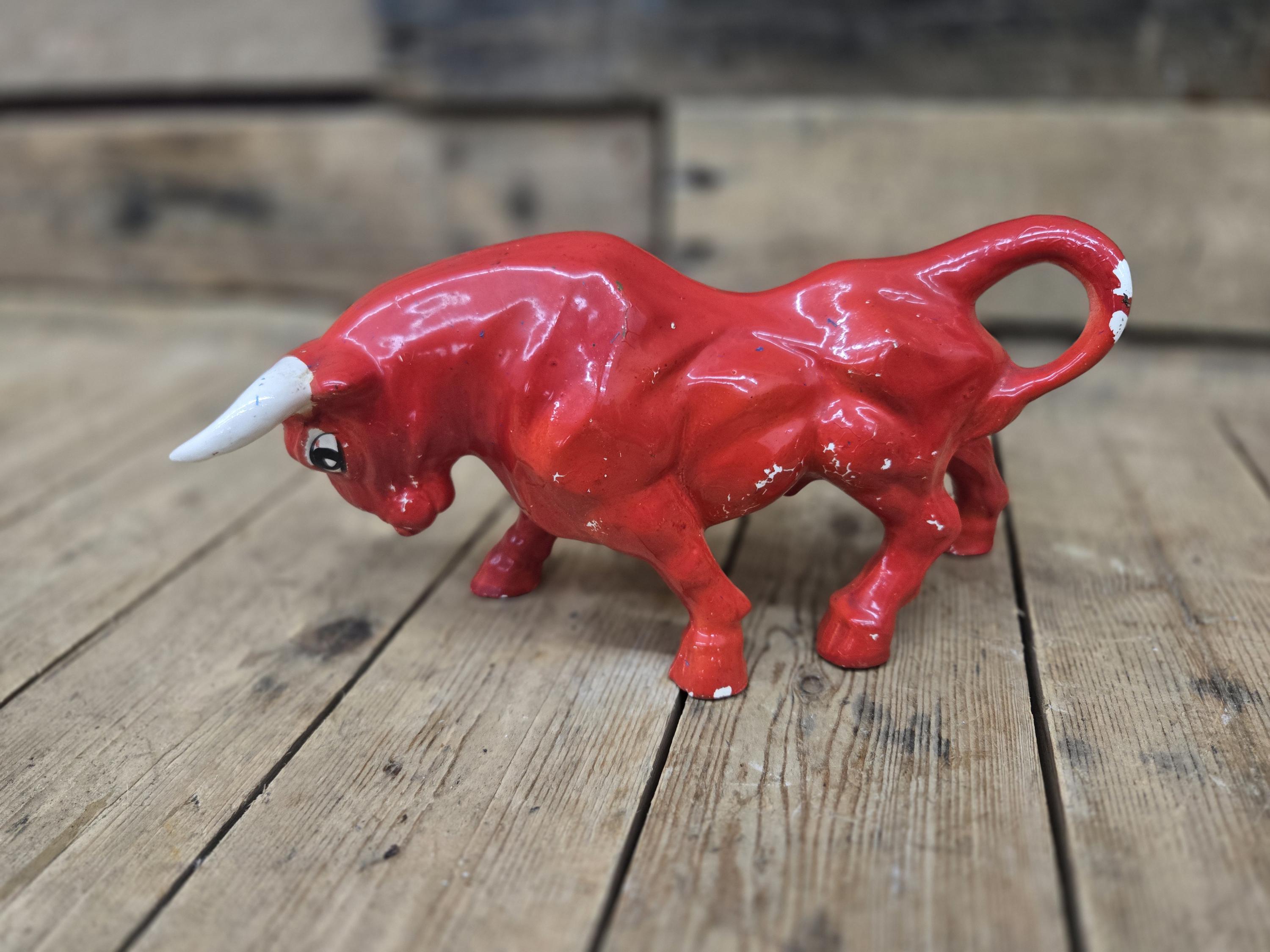 Ceramic Red Bull Figurine - Etsy