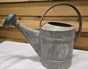 Large Vintage 50's Galvanized Metal Watering Can With Rustic Spout