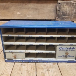 Vintage Metal CentraLab Parts Bin Organizer Globe Union Inc Blue