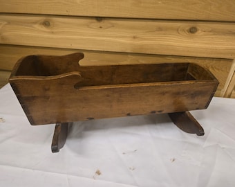 Antique Primitive Hand Dovetailed Wooden Doll Cradle Folk Art