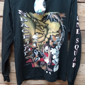 Vintage 90s Space Jam Taz Looney Toons Black Long Sleeve Shirt X-Large Tune Squad Kids