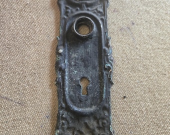 Antique Ornate Metal Door Plate with Keyhole