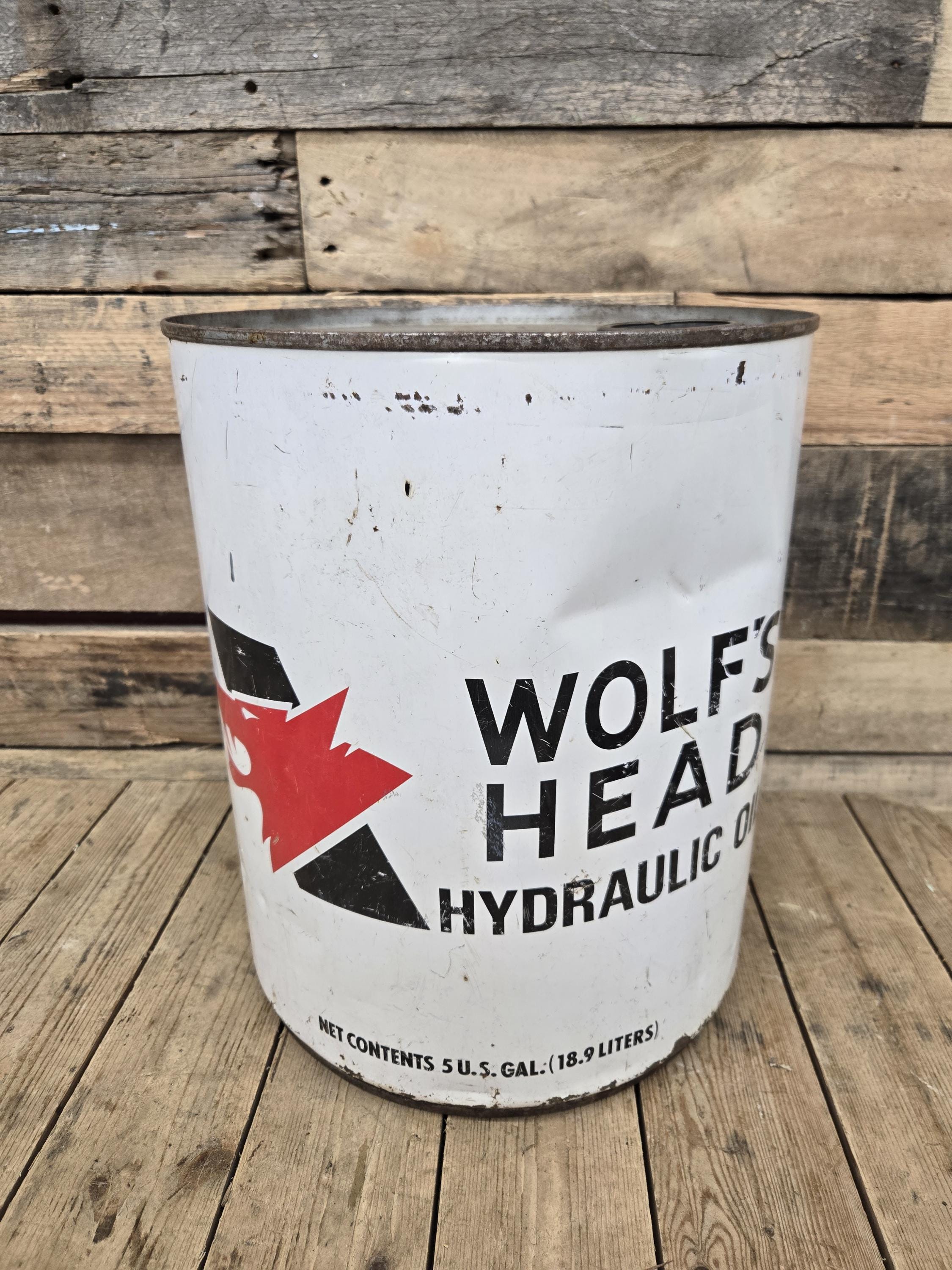 Vintage Advertising Wolf's Head Hydraulic Oil Metal Gas Can 5