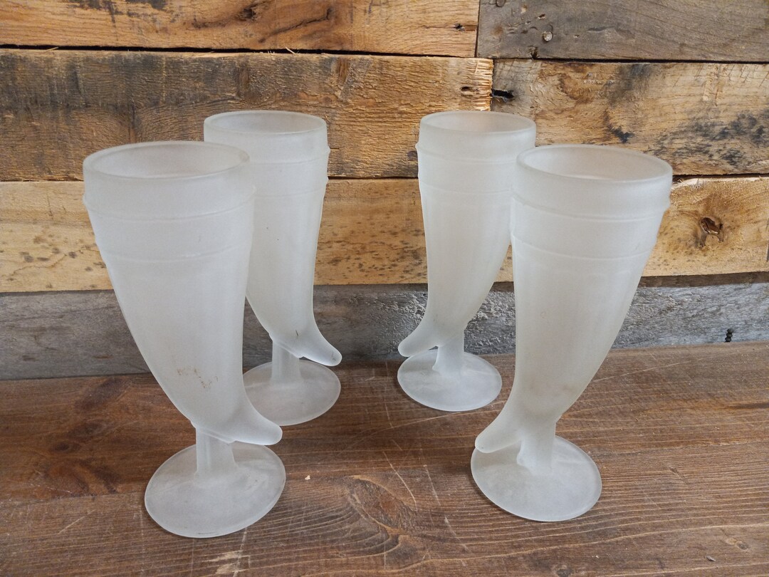 Vintage Tiara Beer Pilsner Indiana Glass Tiara Exclusive, Frosted Powder Horn Pilsners, Set of 4