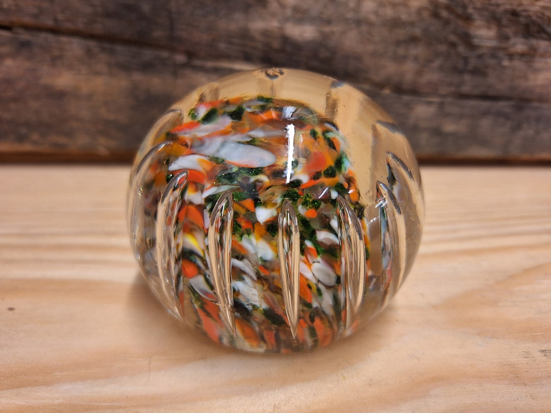Hand Paperweight Vintage Art Glass Hand Blown Paperweight - Colorful - Orange White ...