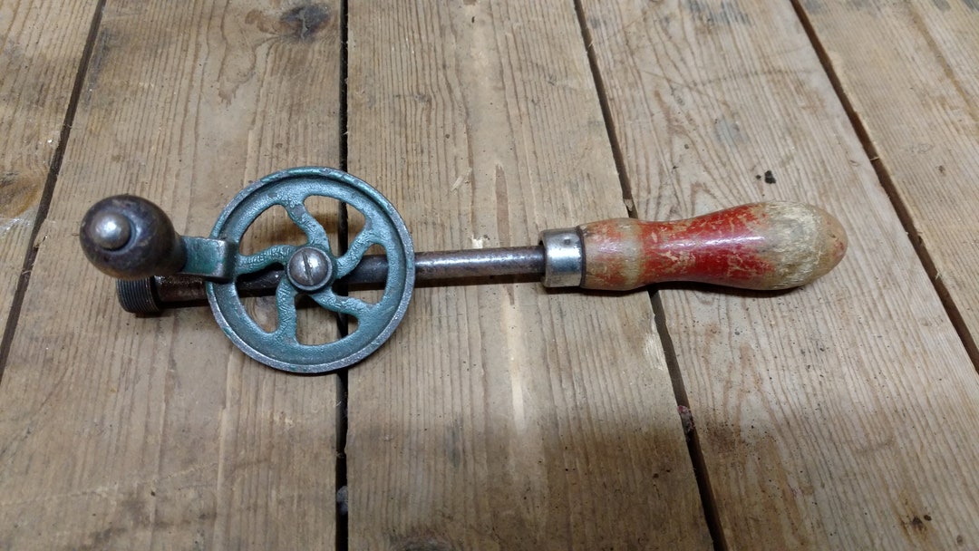 Vintage Squire Egg Beater Hand Drill, Wood Handles 
