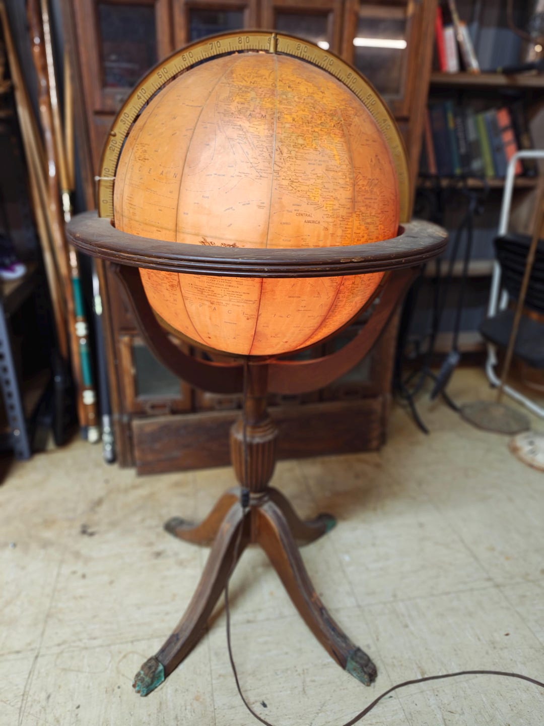 Vintage Replogle Lighted 16-inch Library Globe on Wooden Stand With ...