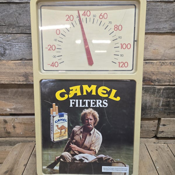 Vintage 1984 Tobacco Camel Filters Wall Thermometer 22"x 13"x 2"