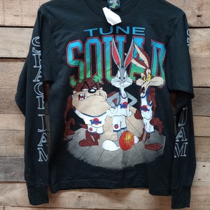 Vintage 90s Space Jam Taz Looney Toons Black Long Sleeve Shirt X-Large Tune Squad Kids